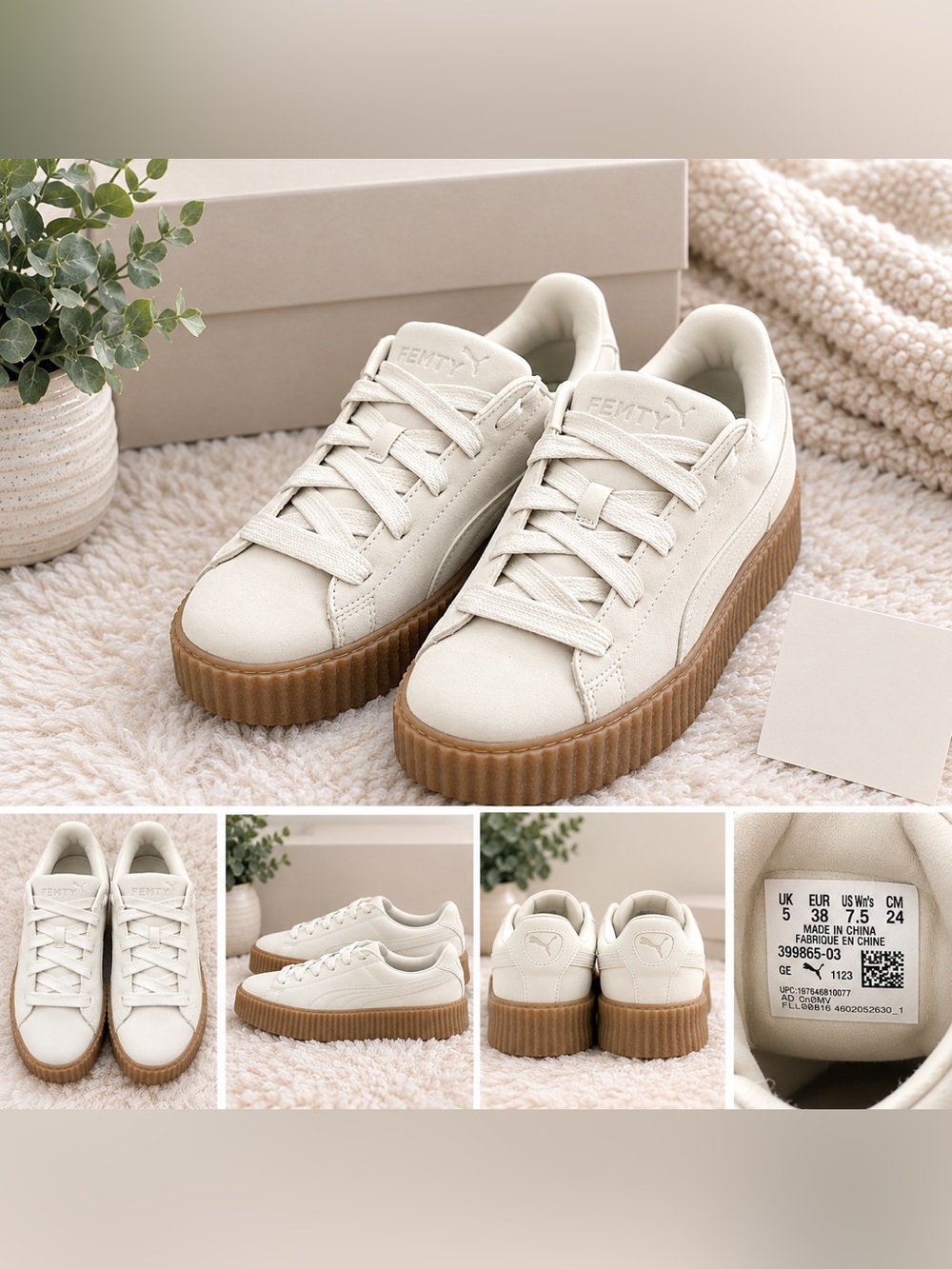 FENTY x PUMA Creeper Phatty Warm White Gum Platform Sneakers Size 7.5